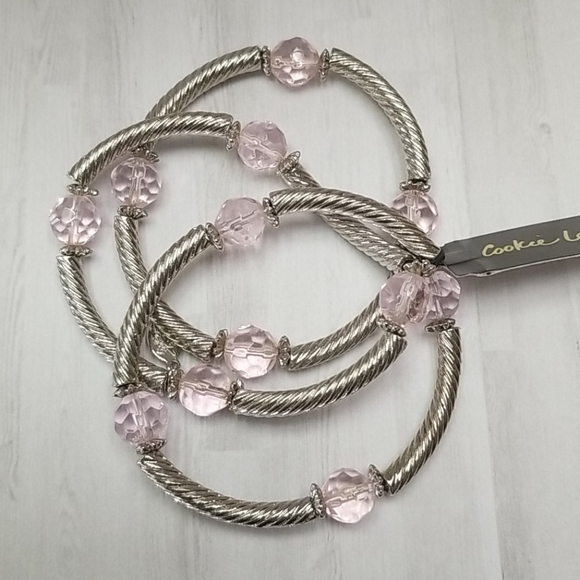 Cookie Lee Rose pink and silver twisted cable bracelets (set of 3) NWT - Picture 1 of 6